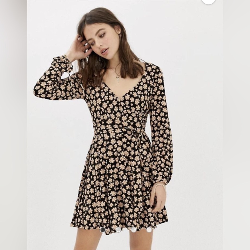 Free People Black Floral Long Sleeve Dress